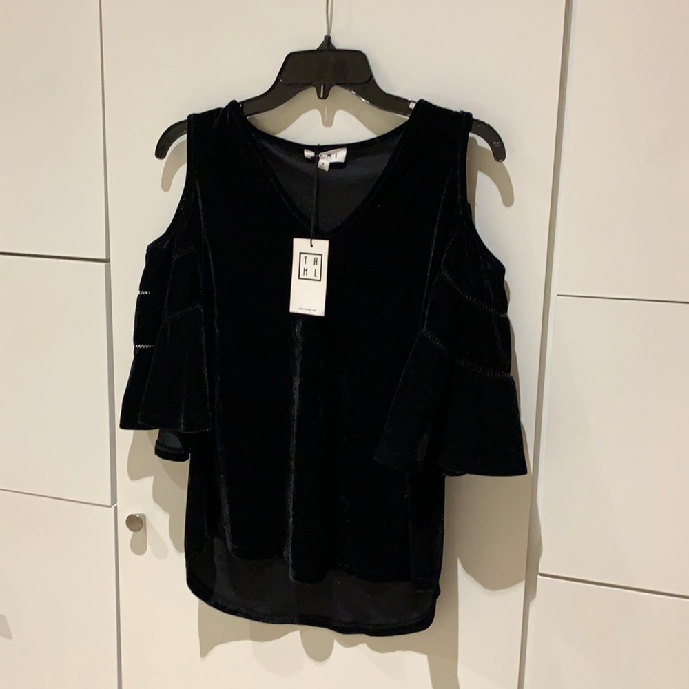 NWT THML Velvet High Low Cold Shoulder Velvet Top